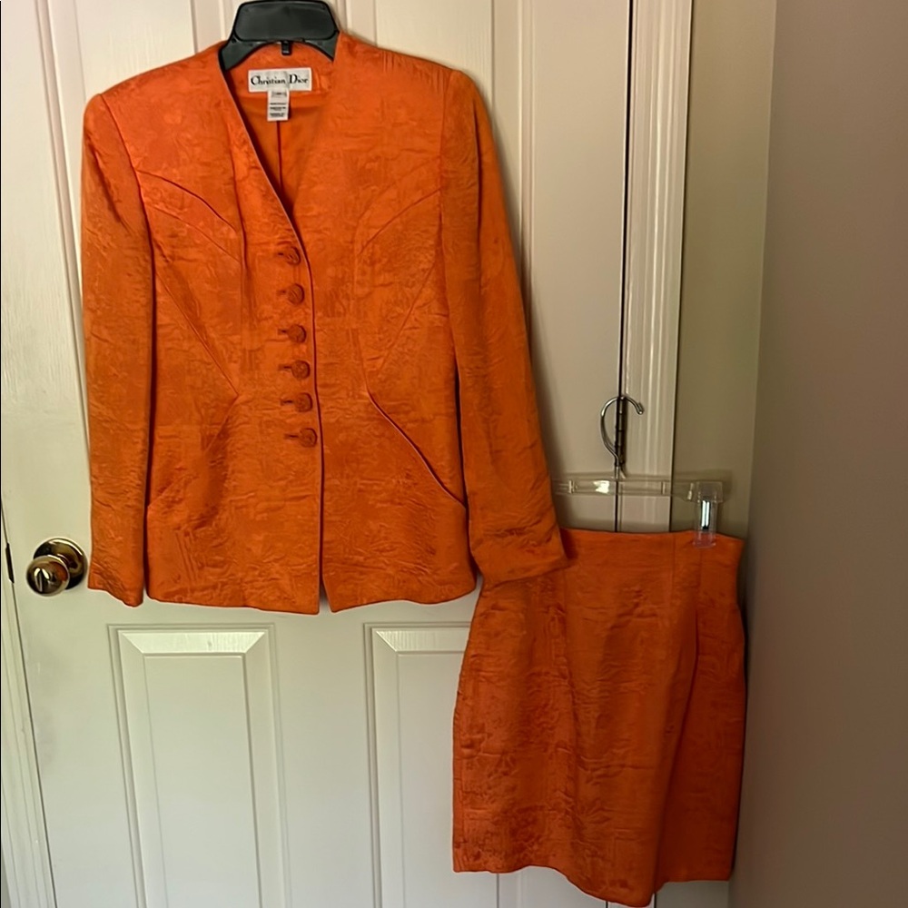 Christian Dior Orange Blazer and Skirt Set